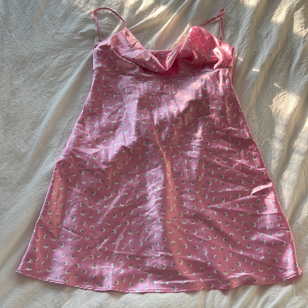 Satin pink flower dress ZARA